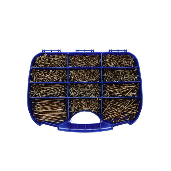 Woodscrew assortment kit in a carry case